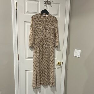 Uniqlo Beige Floral Long Sleeve Dress